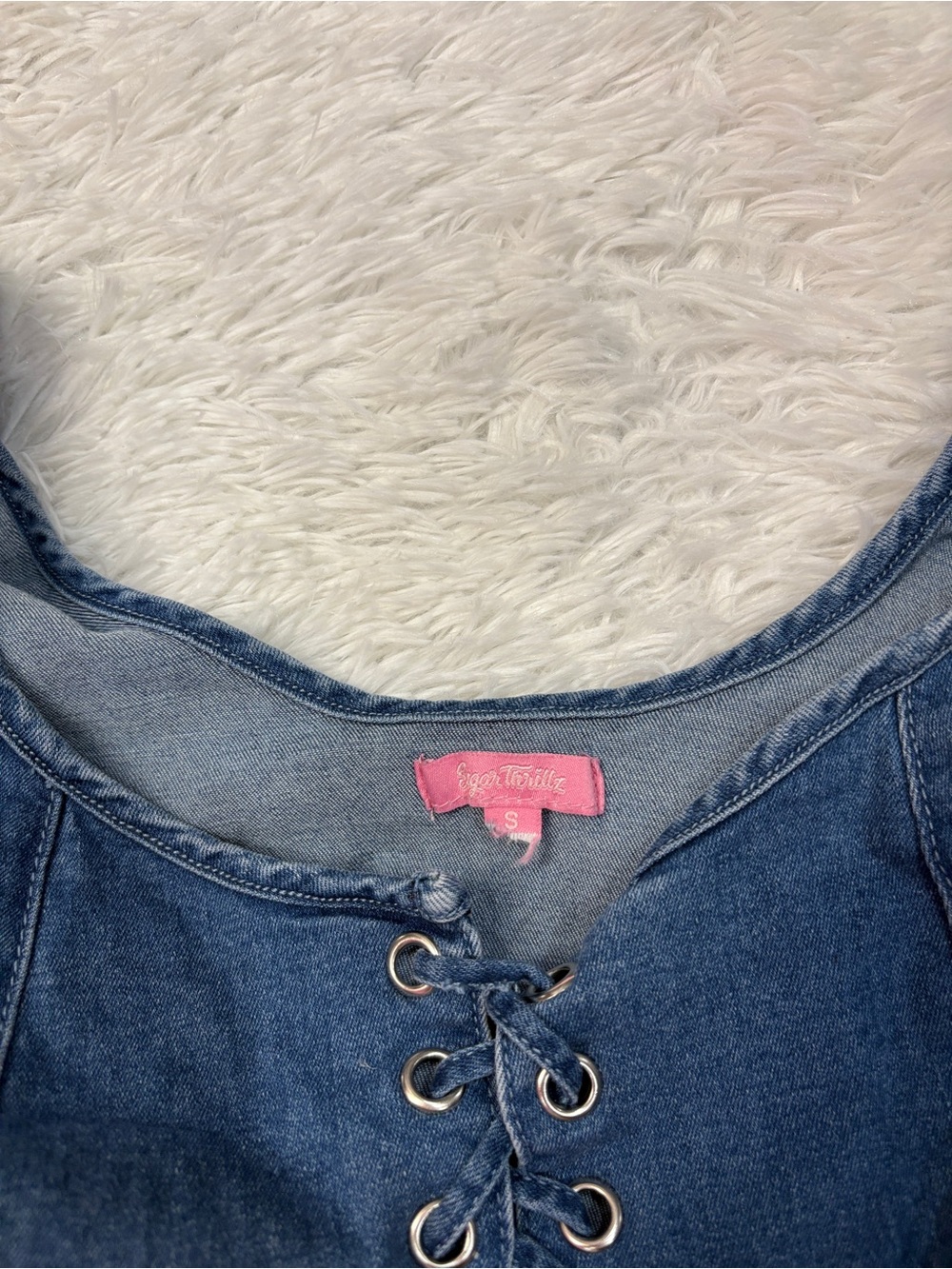 Sugar Thrillz Denim Lace Up Top - Blue - Picture 2 of 3